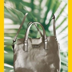 STEVE MADDEN Hobo Perforated Faux Leather Attached Pocket White 12 x 11